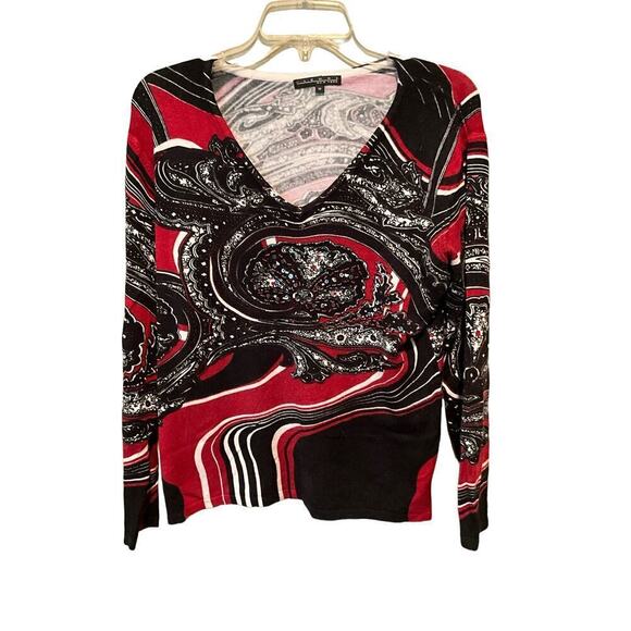 Pierri New York Cardigan Sweater Women's Medium Multicolor Abstract Print Sequin - Picture 1 of 4